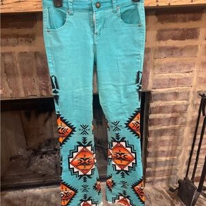 Kids Turquoise Patterned Jeans